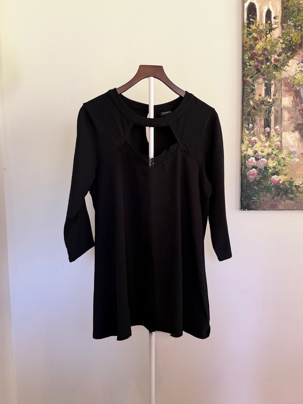 Torrid Black Lace Cutout Tunic Top 3/4 Sleeve Plus Size 3 Goth Boho Chic